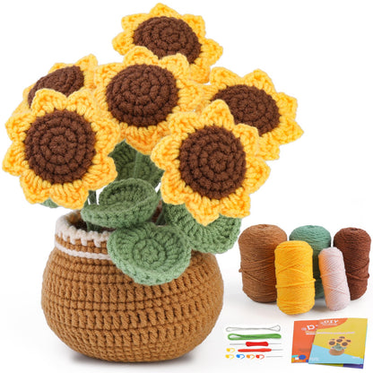 Crochet Kit for Beginners, Sunflower Crochet Kit Beginner Crochet Starter Kit for Complete Beginners Adults, Crocheting Knitting Kit with Step-by-Step Video Tutorials (Sunflower)