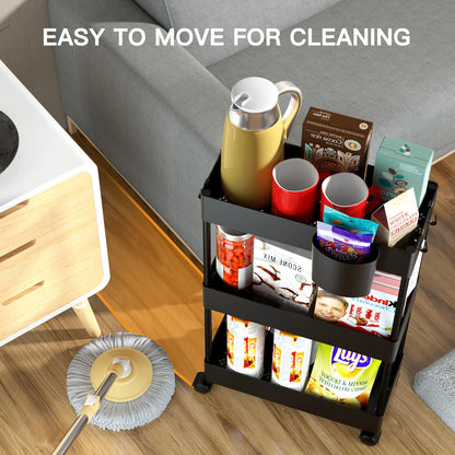 Slim Storage Cart with Wheels, Bathroom Cart Organizer Bathroom Storage Small, Rolling Cart for Bathroom, Laundry Room, Kitchen, Narrow Space, Black PIUC04