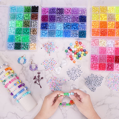 96 Colors 3000pcs Pony Beads Bracelet Making Kit Friendship Bracelet Kit Rainbow Kandi Beads with Letter and Heart Beads Elastic Threads for Jewelry Necklace Making