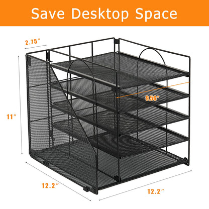 Desk Organizers and Accessories, 5-Tier Paper Letter Tray Organizer with File Holder, Desktop Organizer for Office Supplies (Black)