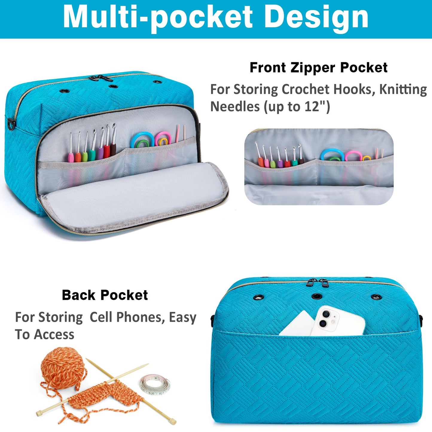 Crochet Yarn Knitting Bag 2 Pcs Yarn Storage Organizer Crocheting Bags for Beginners with Shoulder Strap for Knit Accessories Needles Hooks