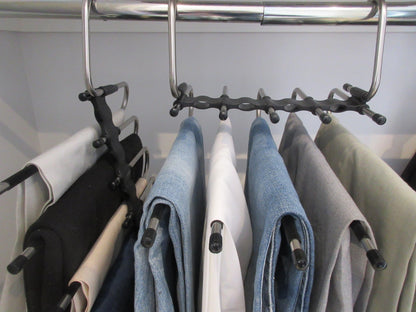 Pants Hangers Space Saving 2-Pack - 5-Tier, Non-slip, Stainless Steel Pants Organizer for Closet, Hangs Horizontally or Vertically, Multifunctional Storage for Jeans, Skirts, Scarves, Leggings, Shorts