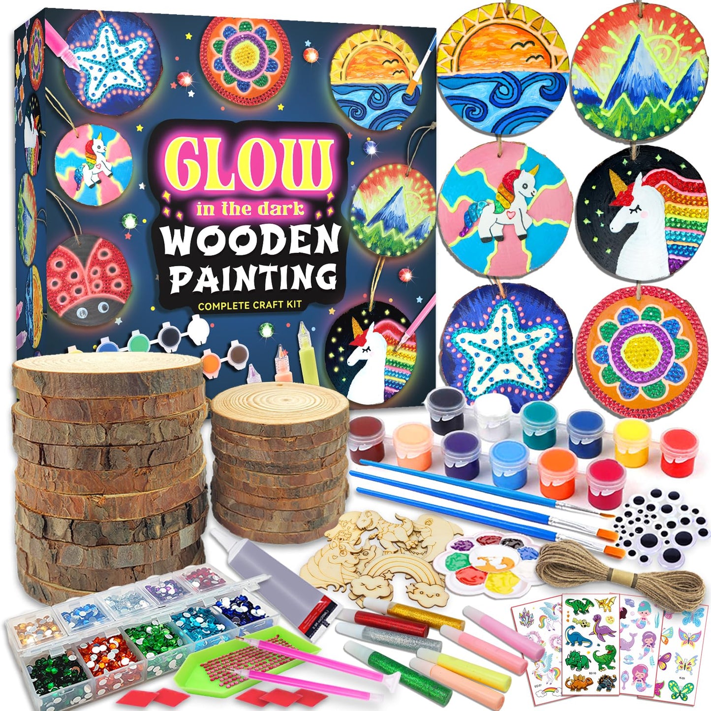 Kids Wooden Painting Kit-Glow in The Dark-Arts & Crafts Gifts for Boys Girls Ages 5-12-Craft Activities Kits - Creative Art Toys for 5, 6, 7, 8, 9, 10, 11 & 12 Year Old Kids