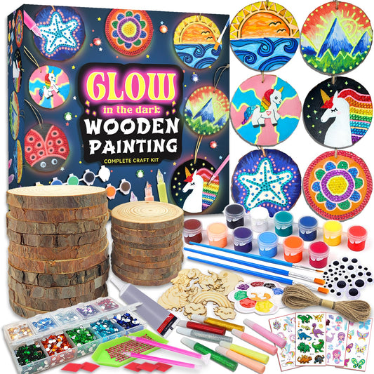 Kids Wooden Painting Kit-Glow in The Dark-Arts & Crafts Gifts for Boys Girls Ages 5-12-Craft Activities Kits - Creative Art Toys for 5, 6, 7, 8, 9, 10, 11 & 12 Year Old Kids