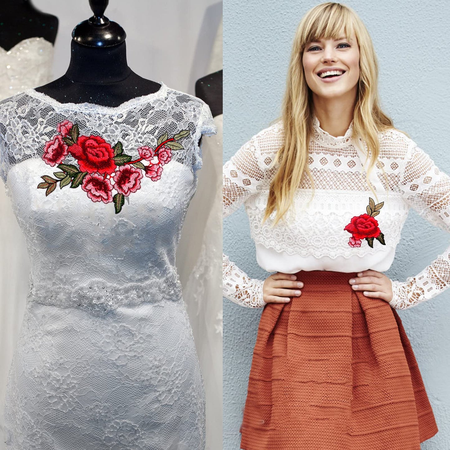 12 Pieces (6 Pairs) Iron On Flower Patches Clothing Patch Delicate Embroidered Flower Appliques for DIY T-Shirt Backpack Hoodies Shoes Bags Decoration, 6 Styles