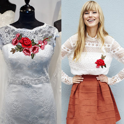 12 Pieces (6 Pairs) Iron On Flower Patches Clothing Patch Delicate Embroidered Flower Appliques for DIY T-Shirt Backpack Hoodies Shoes Bags Decoration, 6 Styles