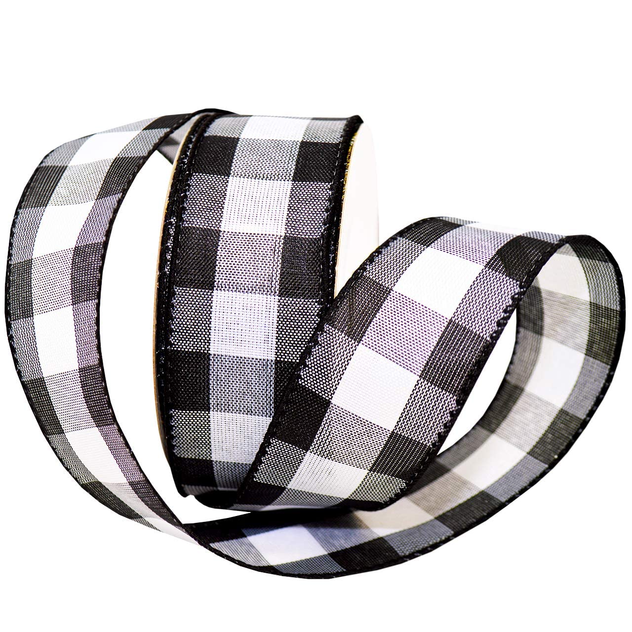 Ribbon 7398.60/50-613 Cambridge 2.5" X 50 YD Wired Ribbon, Black and White, Buffalo Check Plaid Ribbon for Gift Wrapping, Christmas Decorations Indoor Home Decor, Craft Supplies & Materials