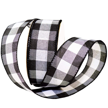 Ribbon 7398.60/50-613 Cambridge 2.5" X 50 YD Wired Ribbon, Black and White, Buffalo Check Plaid Ribbon for Gift Wrapping, Christmas Decorations Indoor Home Decor, Craft Supplies & Materials