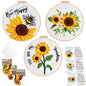 3 Sets Sunflowers Embroidery Kit for Beginners,Cross Stitch Kits for Adults with Summer Flowers Bee Stamped Pattern,Starters Needlepoint with Embroidery Instruction
