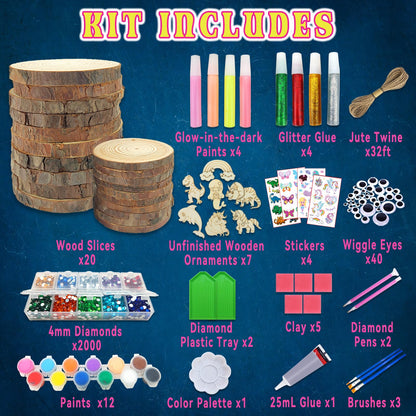 Kids Wooden Painting Kit-Glow in The Dark-Arts & Crafts Gifts for Boys Girls Ages 5-12-Craft Activities Kits - Creative Art Toys for 5, 6, 7, 8, 9, 10, 11 & 12 Year Old Kids