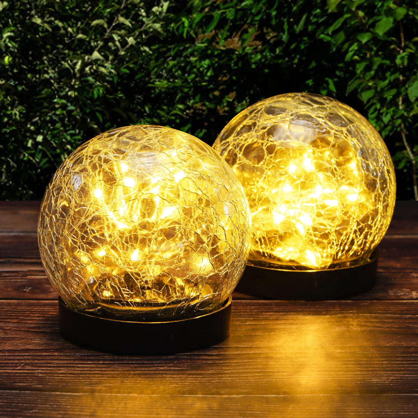 Garden Solar Lights, Outdoor Waterproof Cracked Glass Globe Solar LED Lights for Yard Pathway Patio Lawn Decoration, Warm White Ball Lights, 2Pack(4.7 inches)