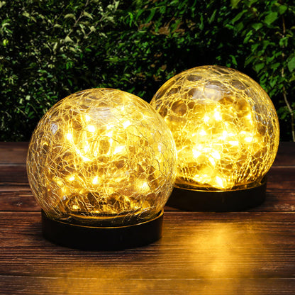Garden Solar Lights, Outdoor Waterproof Cracked Glass Globe Solar LED Lights for Yard Pathway Patio Lawn Decoration, Warm White Ball Lights, 2Pack(4.7 inches)