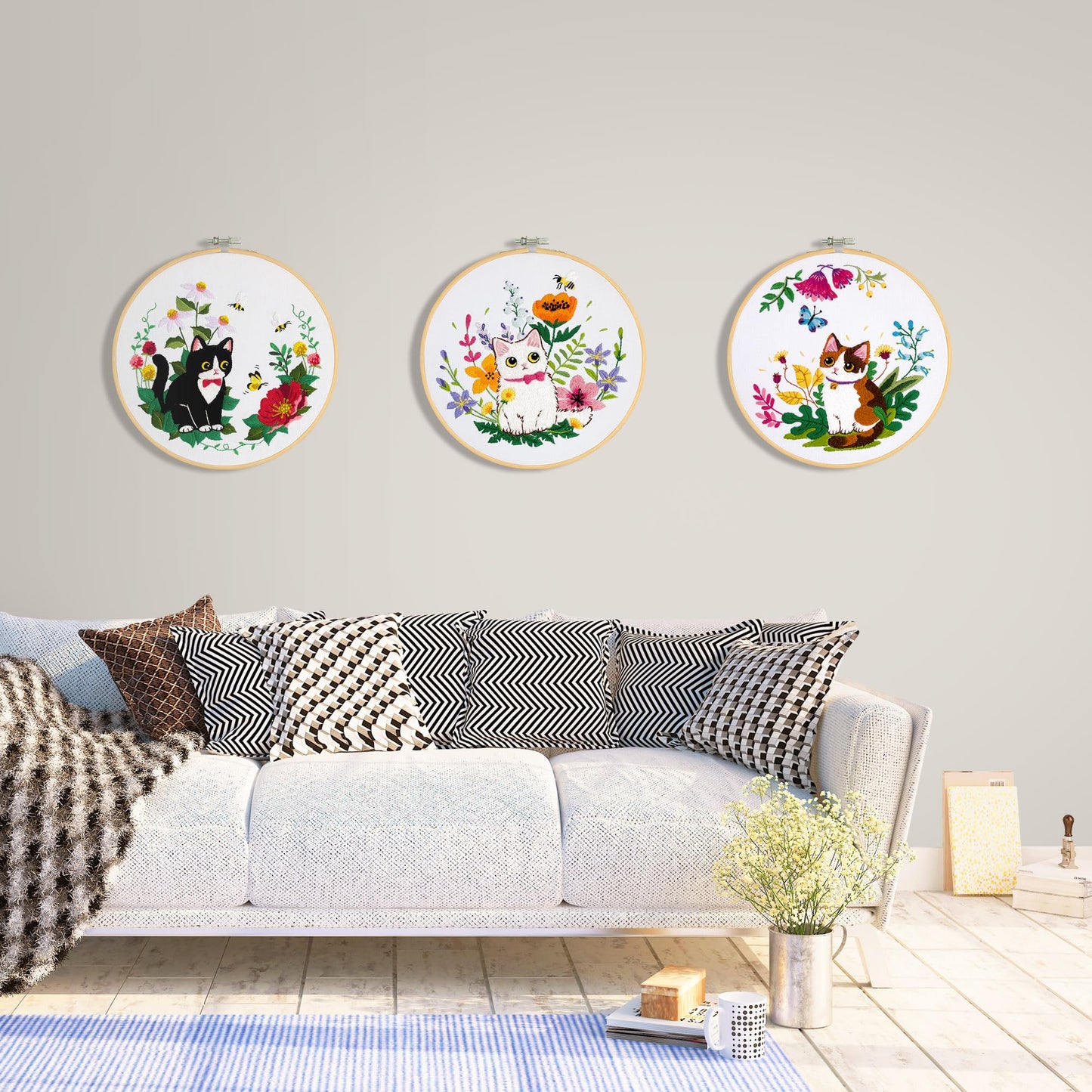 Embroidery Kit for Beginners, 4 Sets Cat Embroidery Kits, Needle Point Kits Adults Beginner, with Original Patterns, Detailed and Easy to Follow Step-by-Step Instructions