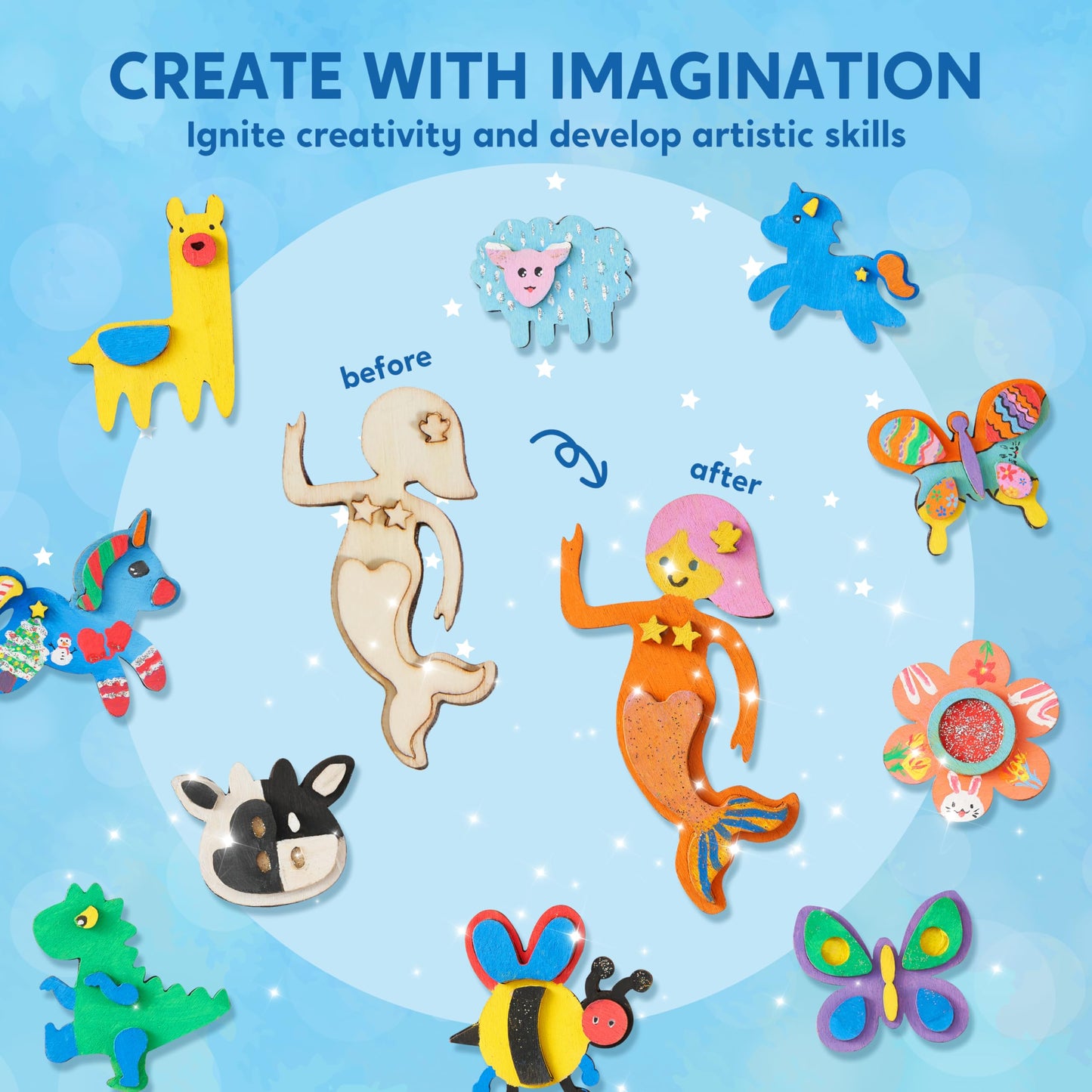 12 Wooden Magnet Creativity Arts & Crafts Painting Kit for Kids, Decorate Your Own Painting Gift for Easter Basket Stuffers, Birthday Parties and Family Crafts, Party Favors for Boys Girls