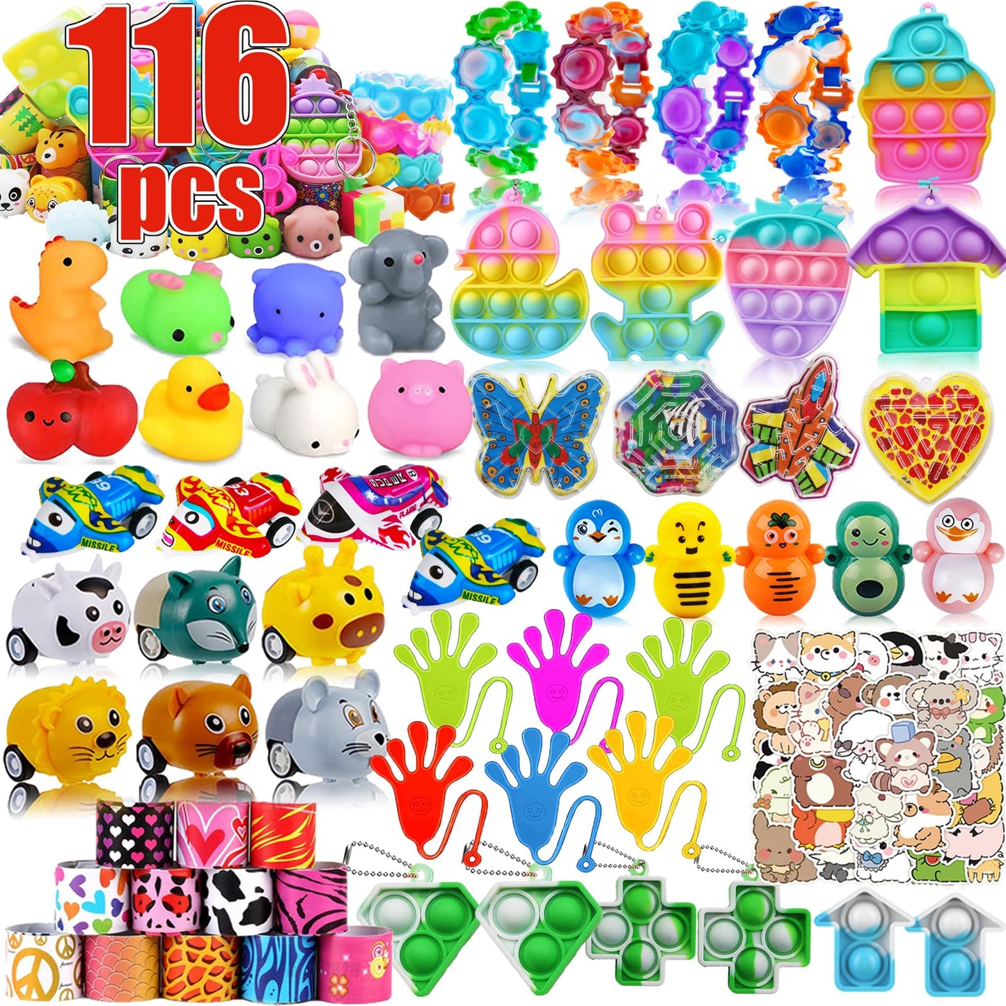 116 Pcs Party Favors for Kids 4-8-12,Pop Fidget Toys for Boys Grils, Treasure Box Toys for Classroom Prizes,Pinata Filler,Goodie Bag Stuffers,Treasure Chest Carnival Prizes,Easter Basket Stuffers
