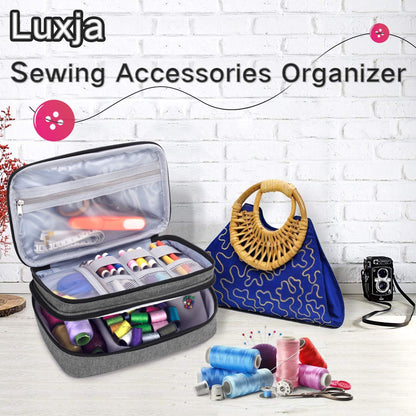 Sewing Accessories Organizer, Double-Layer Sewing Supplies Organizer for Needles, Scissors, Measuring Tape, Thread and Other Sewing Tools (NO Accessories Included), Gray