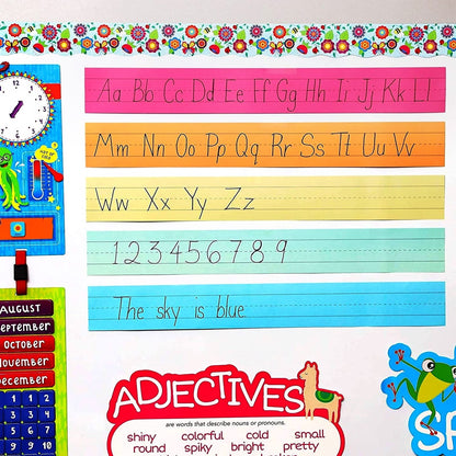 Colored Sentence Strips for Teacher Supplies, Classroom, Lined Paper Borders for Writing Words (5 Colors, 3 x 24 Inch) - 100 Pack