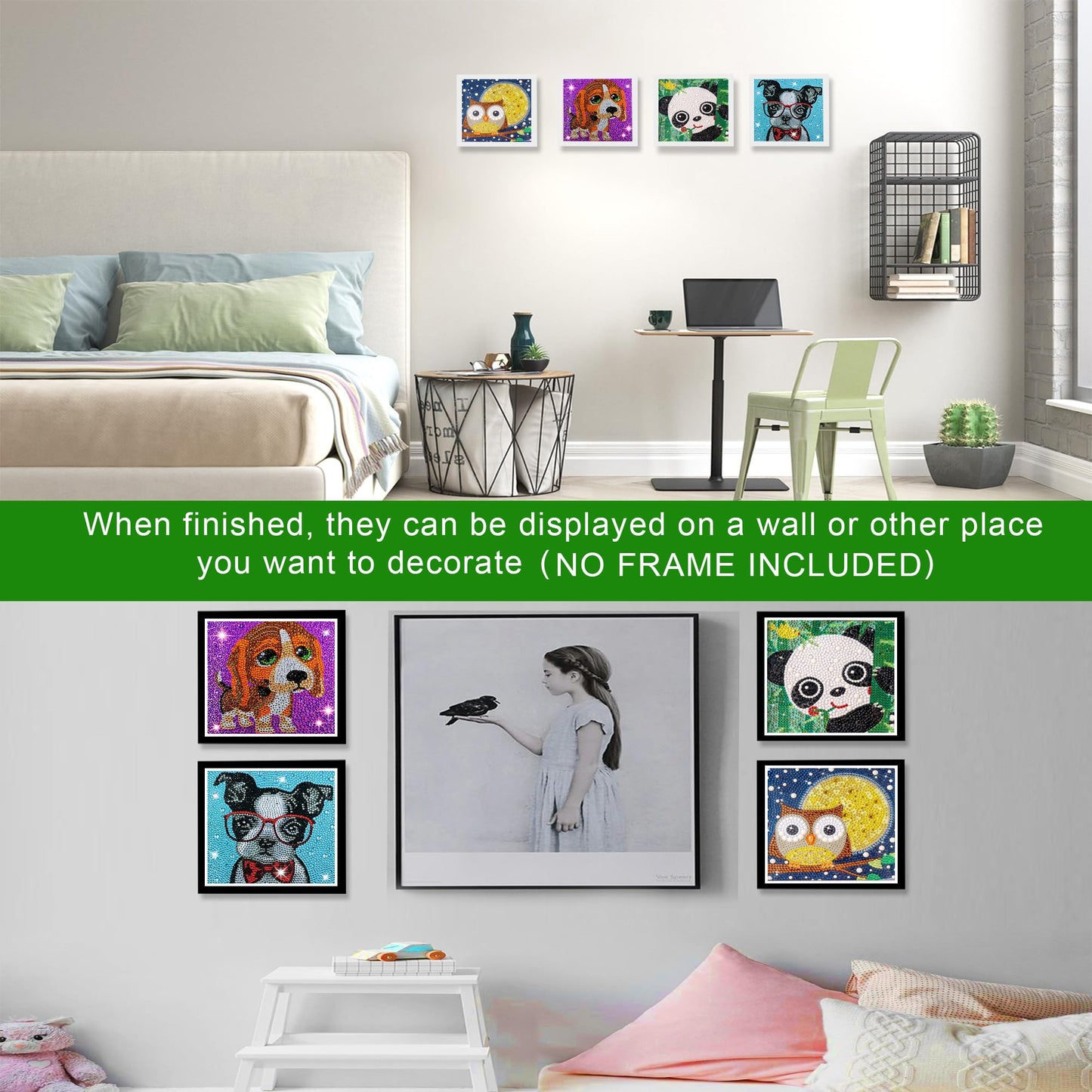 Diamond Painting Kits for Kids, 4Pcs Kids Diamond Art Animal 5D Diamond Gem Art by Number Dotz Kits Art and Crafts for Kids Ages 6-8-10-12 Girls Boys for Birthday Halloween