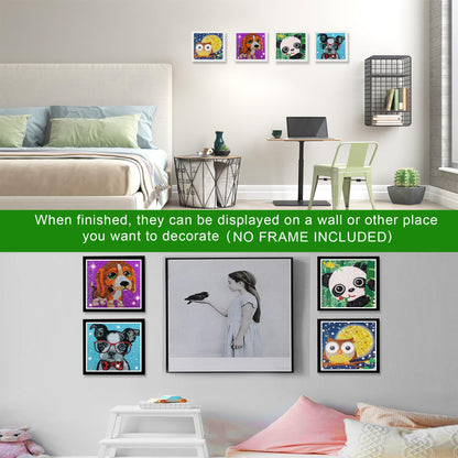 Diamond Painting Kits for Kids, 4Pcs Kids Diamond Art Animal 5D Diamond Gem Art by Number Dotz Kits Art and Crafts for Kids Ages 6-8-10-12 Girls Boys for Birthday Halloween