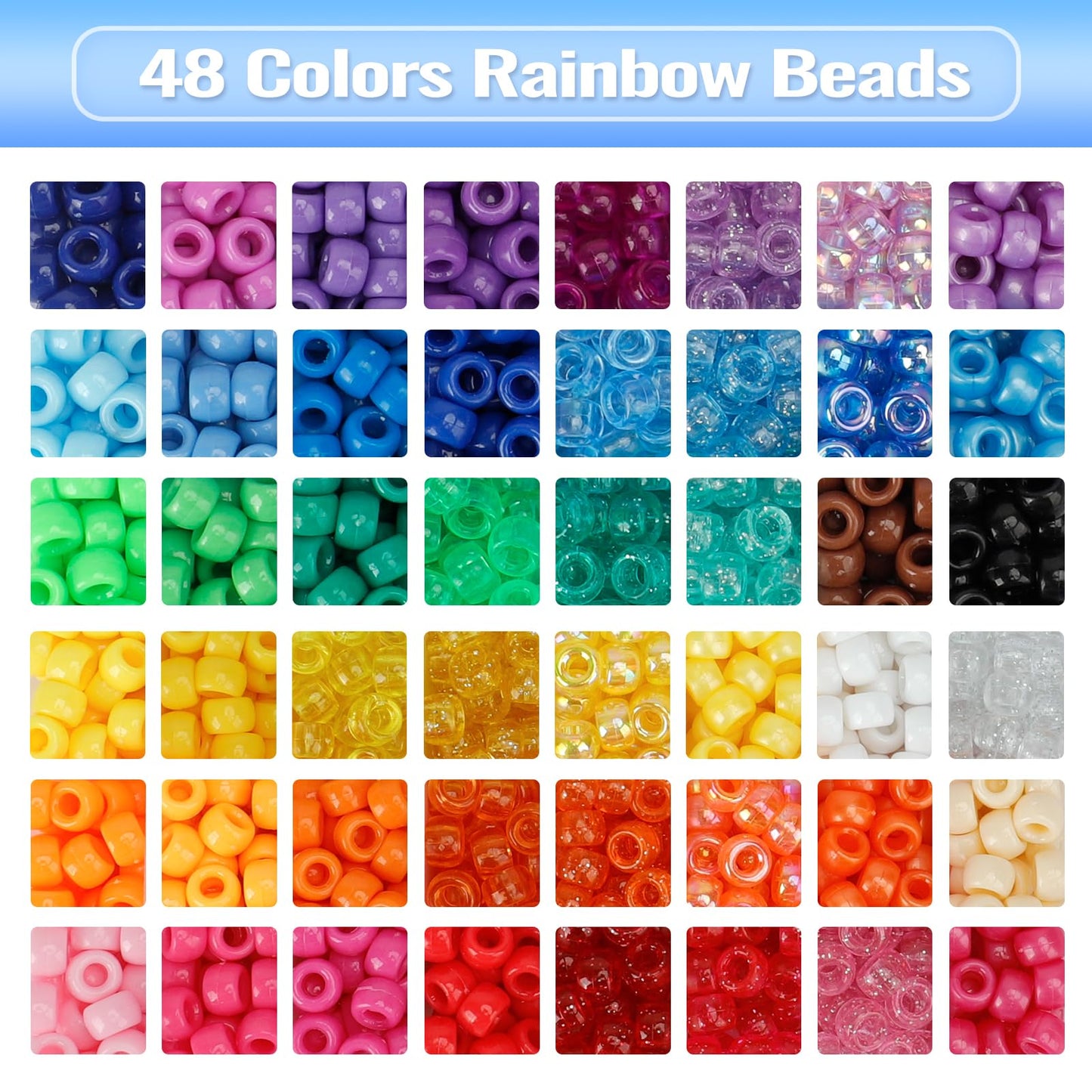 3960pcs Pony Beads for Friendship Bracelet Making Kit 48 Colors Kandi Beads Set, 2400pcs Plastic Rainbow Bulk and 1560pcs Letter Beads with 20 Meter Elastic Threads for Craft Jewelry Necklace