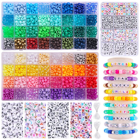 2350pcs, 64 Colors, Pony Beads for Bracelet Making Kit, Rainbow Kandi Beads Friendship Bracelet Kit, Letter Beads and Elastic Strings for Bracelet Necklace Making, Craft Gifts Set for Girls