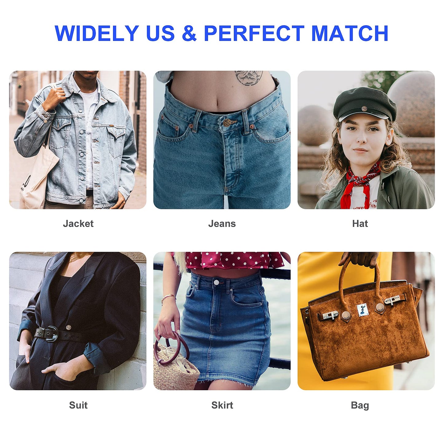 12 Sets Adjustable Buttons for Jeans, 20mm No Sew Instant Metal Buttons, Removable Jean Buttons Replacement Repair Kit with Threads Rivets and Screwdriver