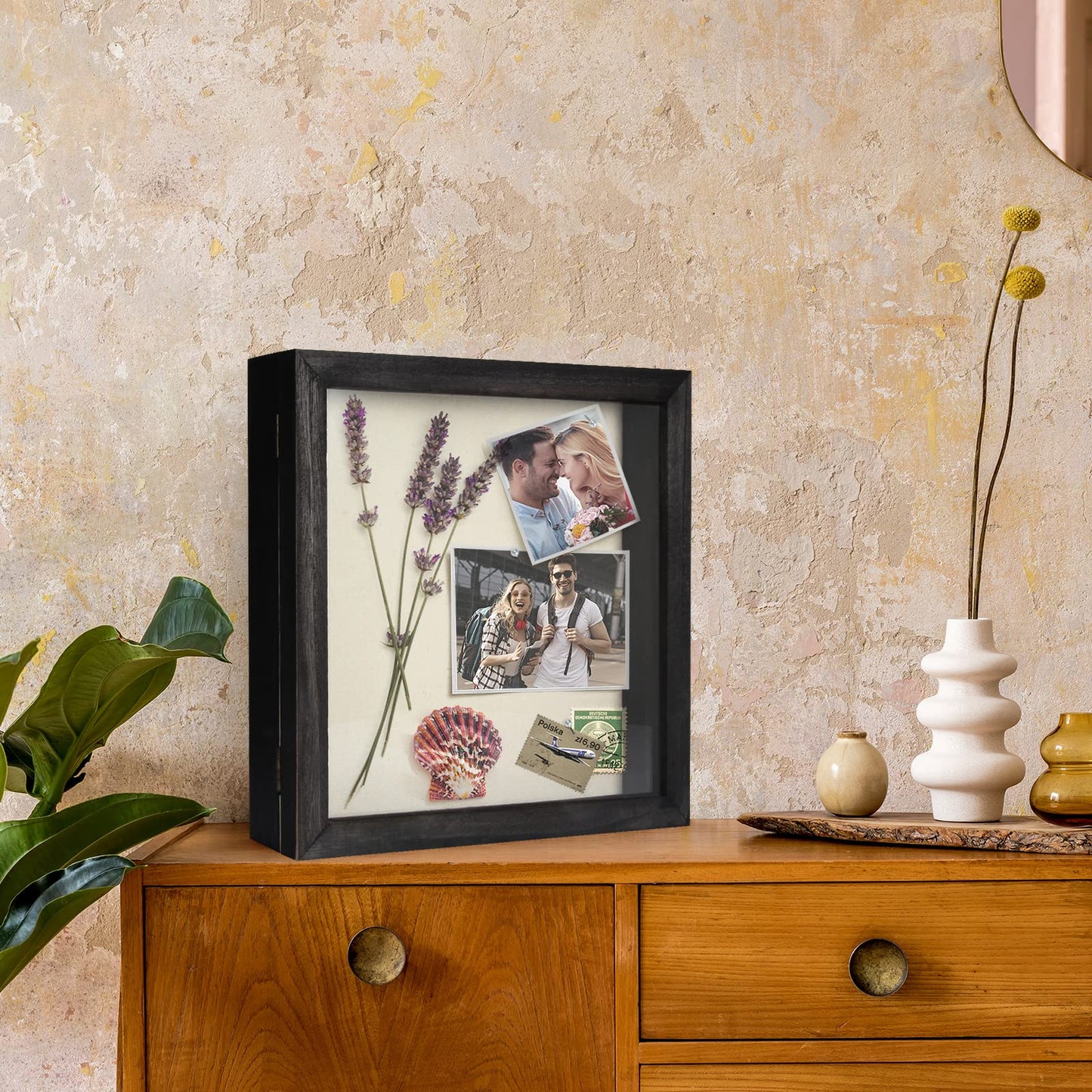 Flowers Shadow Box Display Case Large Shadow Box Frame with Glass Window Door Picture Frame Wedding Bouquet Memorabilia Medals Photos Memory Box for Keepsakes - (Rustic Black, 11 x 11 )