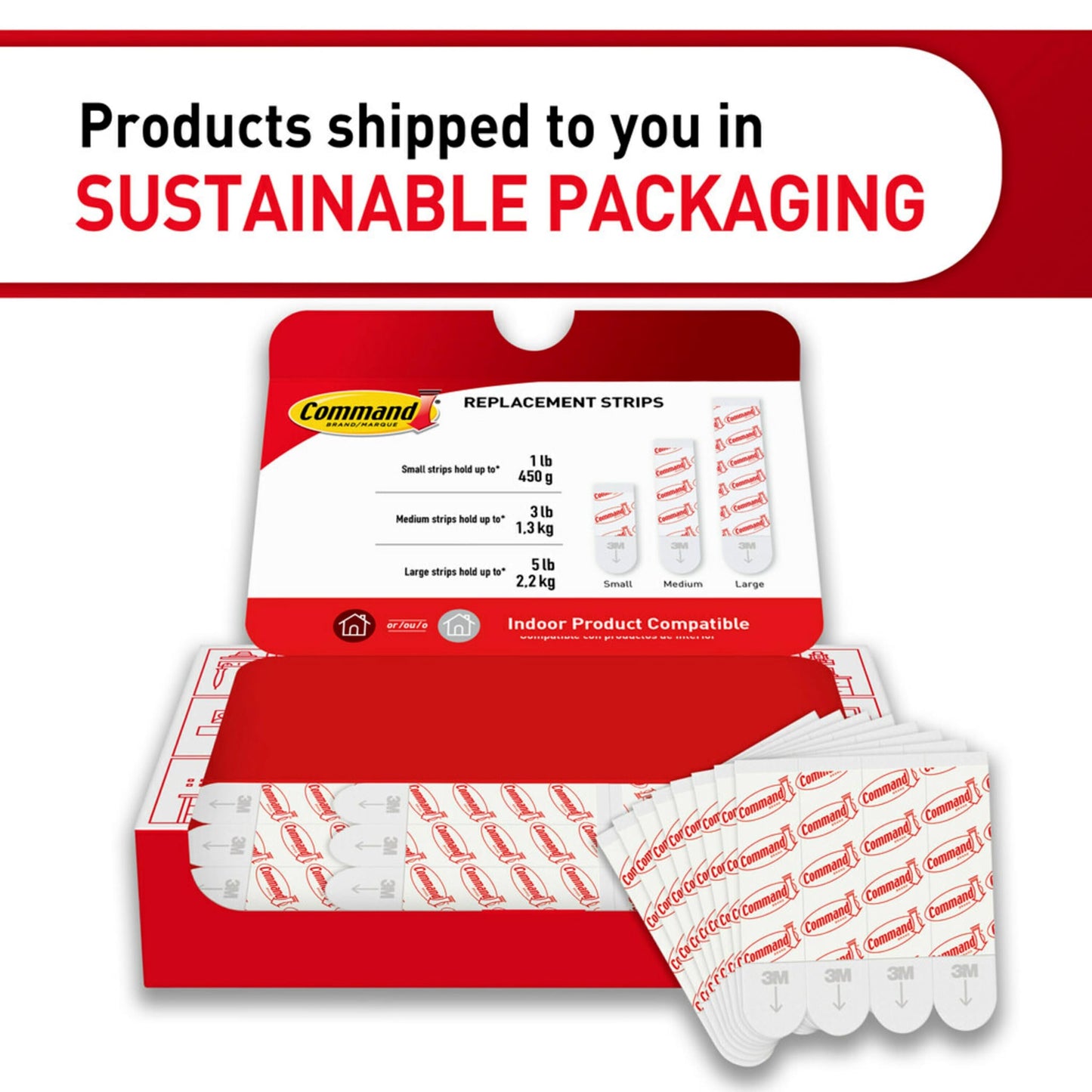 Medium Refill Adhesive Strips, Damage Free Hanging Wall Adhesive Strips for Medium Indoor Wall Hooks, No Tools Removable Adhesive Strips for Living Spaces, 36 White Command Strips