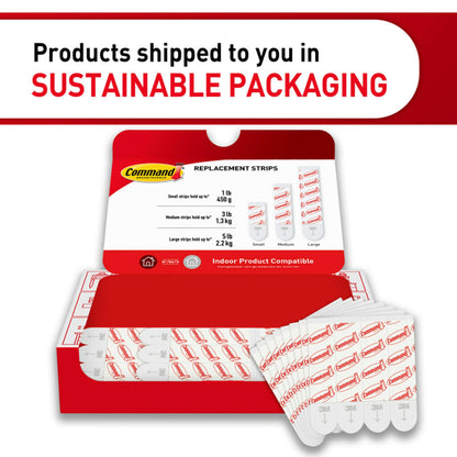 Medium Refill Adhesive Strips, Damage Free Hanging Wall Adhesive Strips for Medium Indoor Wall Hooks, No Tools Removable Adhesive Strips for Living Spaces, 36 White Command Strips