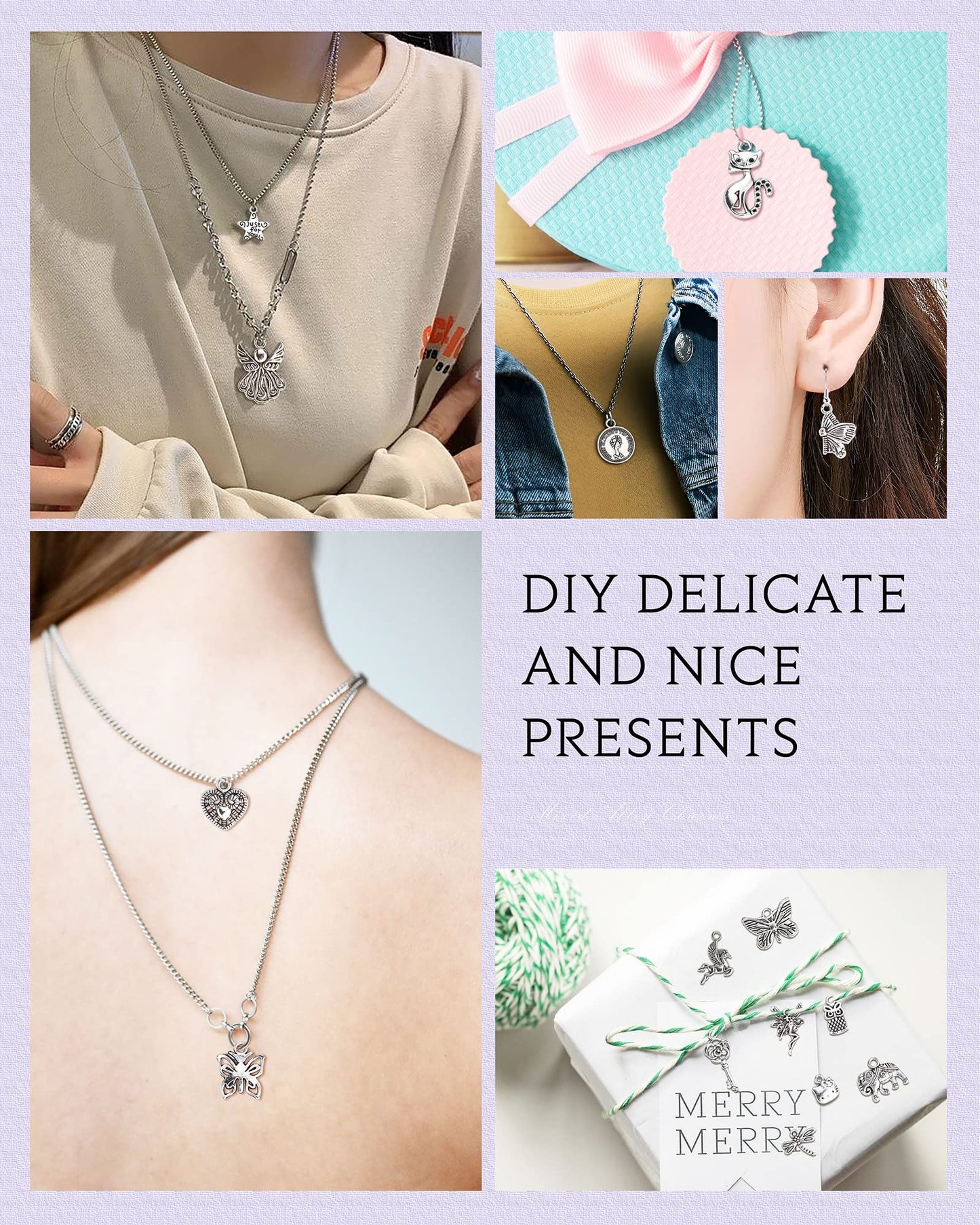 400 PCS Wholesale Bulk Lots Jewelry Making Charms Mixed Smooth Tibetan Silver Alloy Charms Pendants DIY for Bracelet Necklace Jewelry Making and Crafting