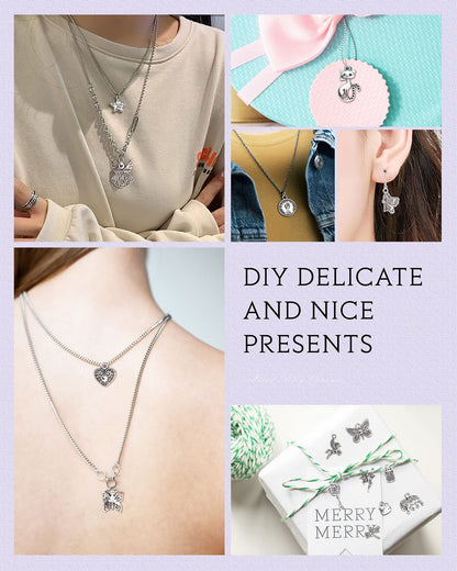 400 PCS Wholesale Bulk Lots Jewelry Making Charms Mixed Smooth Tibetan Silver Alloy Charms Pendants DIY for Bracelet Necklace Jewelry Making and Crafting