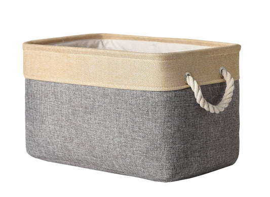 Storage Basket - 15.7L×11.8W×8.3H 1 Pack Large Baskets for Organizing Shelves, Storage Bins for Clothes Book Shelf Home Fabric Storage Cubes (Gold and Grey)