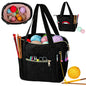 Crochet Bag Organizer for Yarn Storage, Velvet Knitting Tote Bag with Double Handle for Crochet Accessories, Portable Travel Case for Yarn Balls, Crochet Hooks& Knitting Needles Holder (Black)