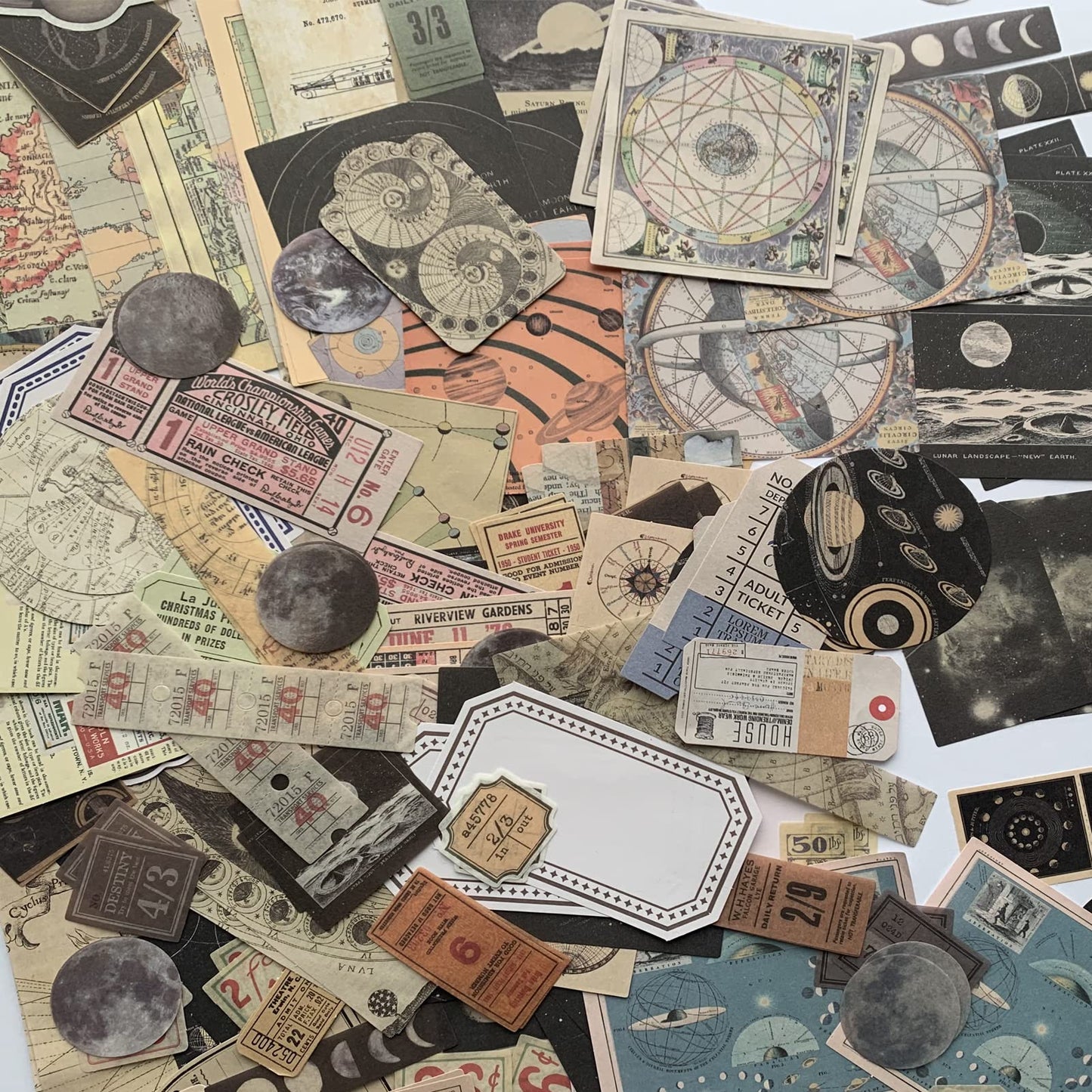 200pcs Aesthetic Stickers - Vintage Scrapbook Stickers for Journaling, Bullet Journals, Scrapbooking, Space & Moon Themes