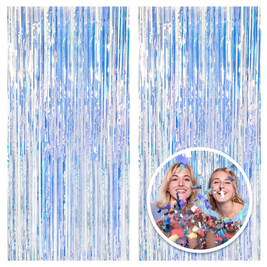 2 Pack Foil Curtain Backdrop Iridescent Metallic Tinsel Foil Fringe Curtains Photo Booth Props for Birthday Wedding Engagement Baby Shower Bachelorette Christmas Holiday Celebration Party Decorations