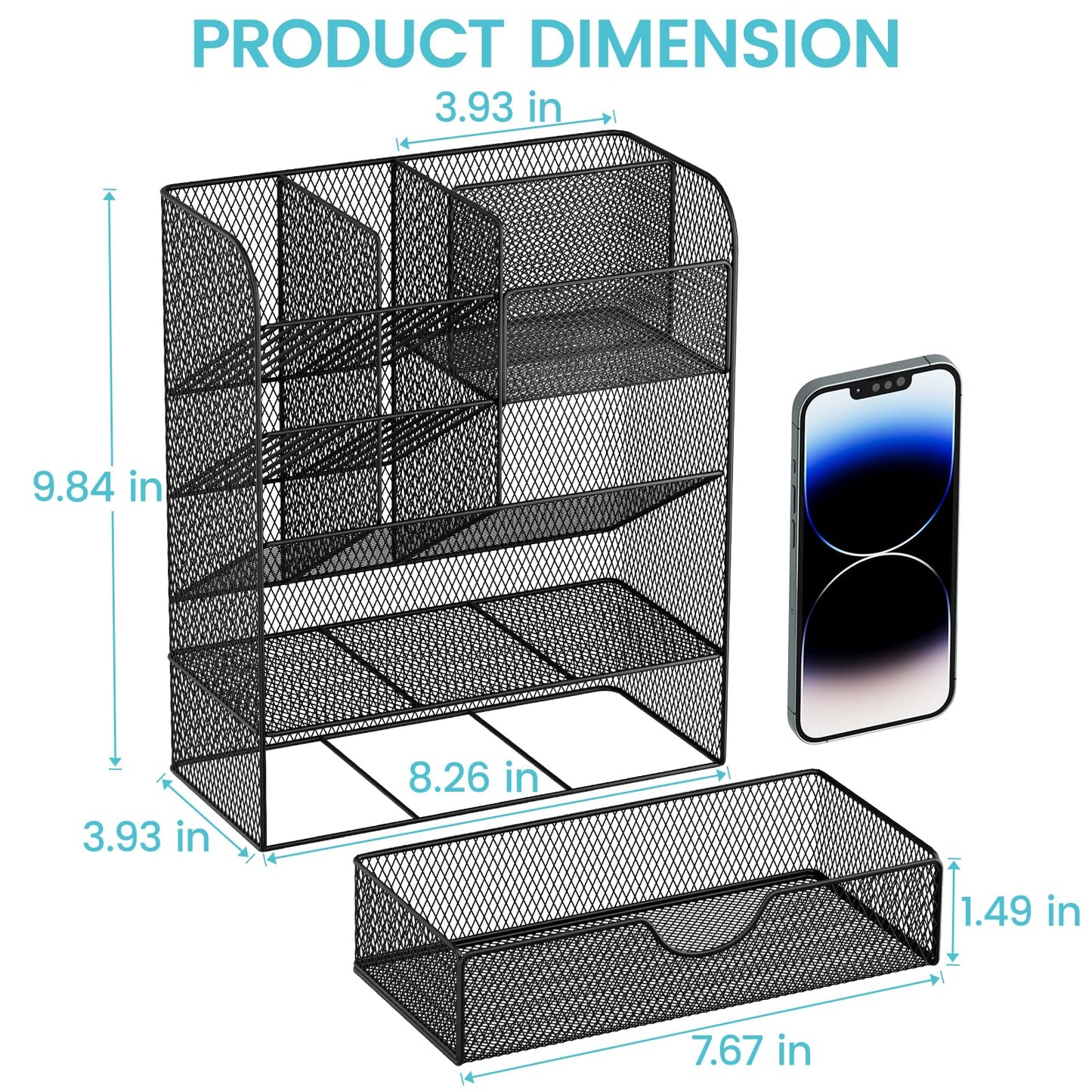 Desk Organizers and Accessories, Pen Holder for Desk Organizer with Drawer, Pencil Holder Office Desk Accessories Workspace Desktop Organizer for School Home Office Art Supplies（Black）