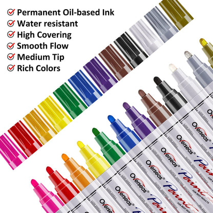 Paint Pens Paint Markers on Almost Anything Never Fade Quick Dry and Permanent, Oil-Based Waterproof Marker Pen Set for Rocks Painting, Wood, Fabric, Plastic, Canvas, Glass, Mugs, DIY Craft
