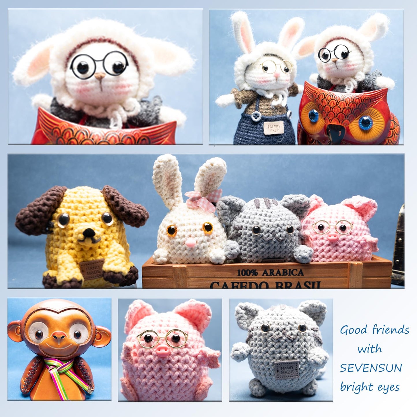 266 PCS Safety Eyes for Crocheting, Crochet Safety Eyes and Noses for Amigurumi Crochet Animals Craft Doll Eye Glasses