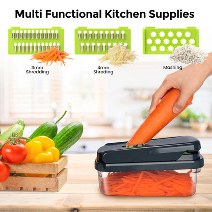 Vegetable Chopper,12-in-1 Multifunctional Food Chopper,Professional Onion Chopper with 7 Blades,Vegetable Cutter with Container for Salad,Potato,Carrot,and Garlic; Essential Kitchen Tool(Grey) & Organizer Storage Tote Bag