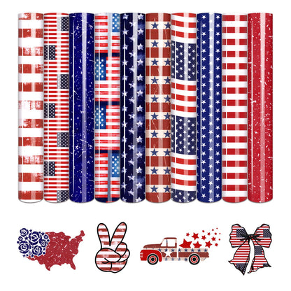 American Flag Heat Transfer Vinyl - 10 Sheets 10x12 Inch Patriotic Navy Blue White Stars Independence Day Iron On Vinyl for Cricut & Silhouette Cameo