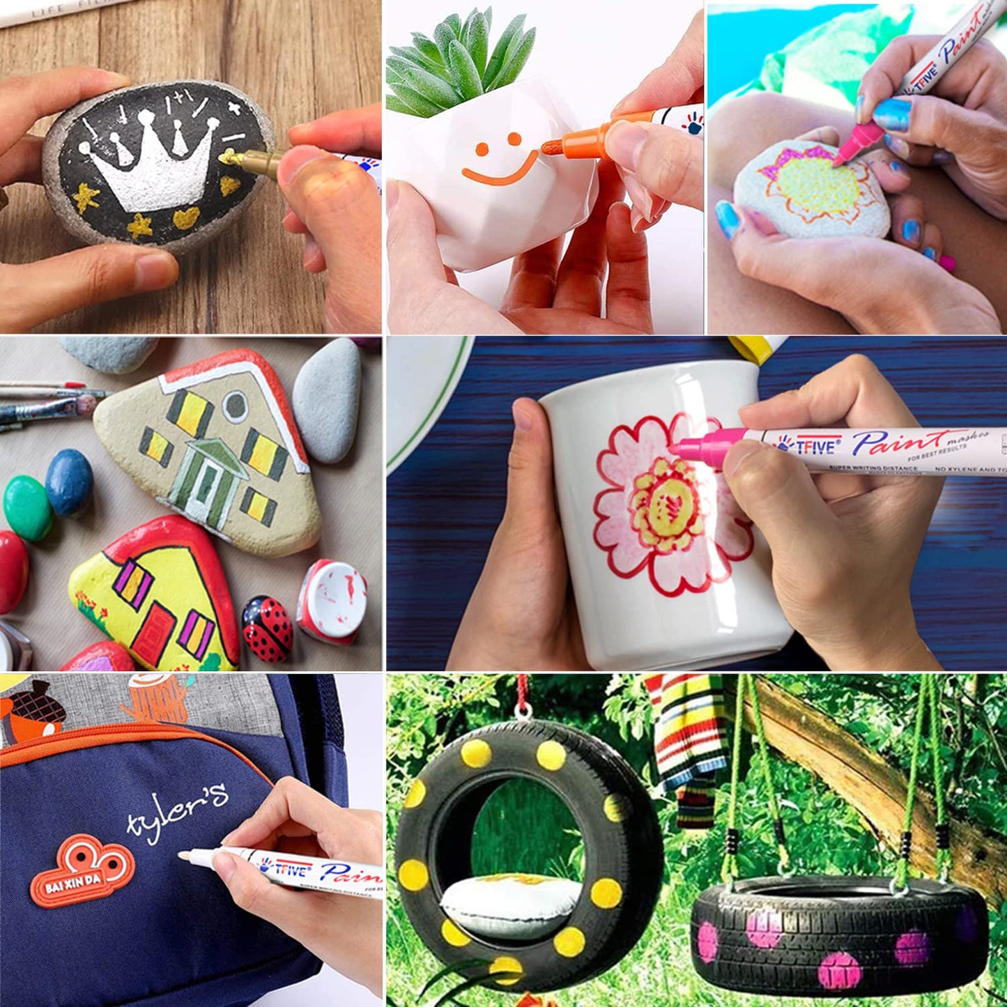 Paint Pens Paint Markers Never Fade Quick Dry and Permanent, 12 Color Oil-Based Waterproof Marker Pen Set for Rock Painting, Ceramic, Wood, Fabric, Plastic, Canvas, Glass, Mugs