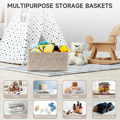 3-Pcs Shelf Baskets for Organizing | Storage Basket for Shelves | Small Woven Baskets | Rope Toy Basket | Closet Organizer Bins | Cube Decorative Box | 11.8×7.8×5.1” | Mixed brown