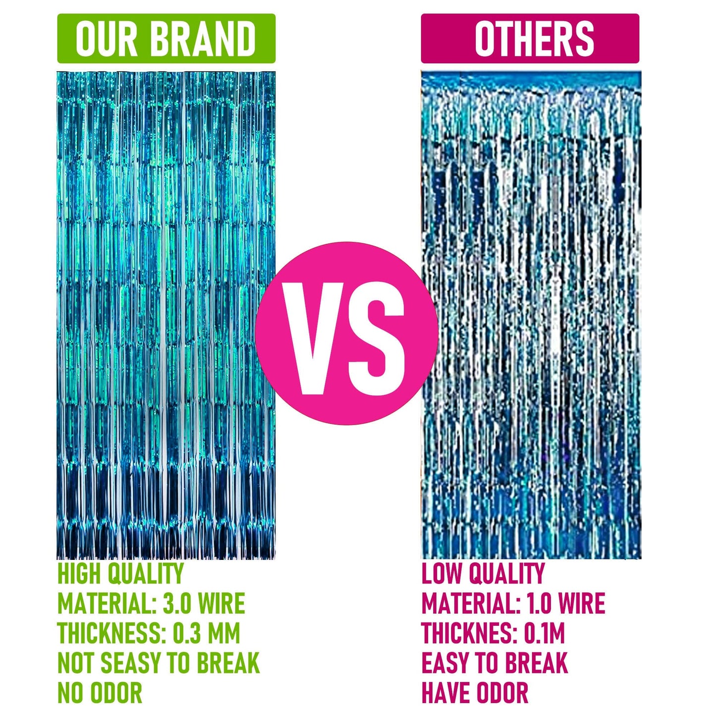 2 Pack Backdrop Curtain, 3FT x 8FT Metallic Tinsel Foil Fringe Curtains Photo Booth Background for Baby Shower Party Birthday Wedding Engagement Bridal Shower (Blue)