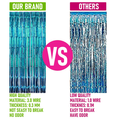 2 Pack Backdrop Curtain, 3FT x 8FT Metallic Tinsel Foil Fringe Curtains Photo Booth Background for Baby Shower Party Birthday Wedding Engagement Bridal Shower (Blue)