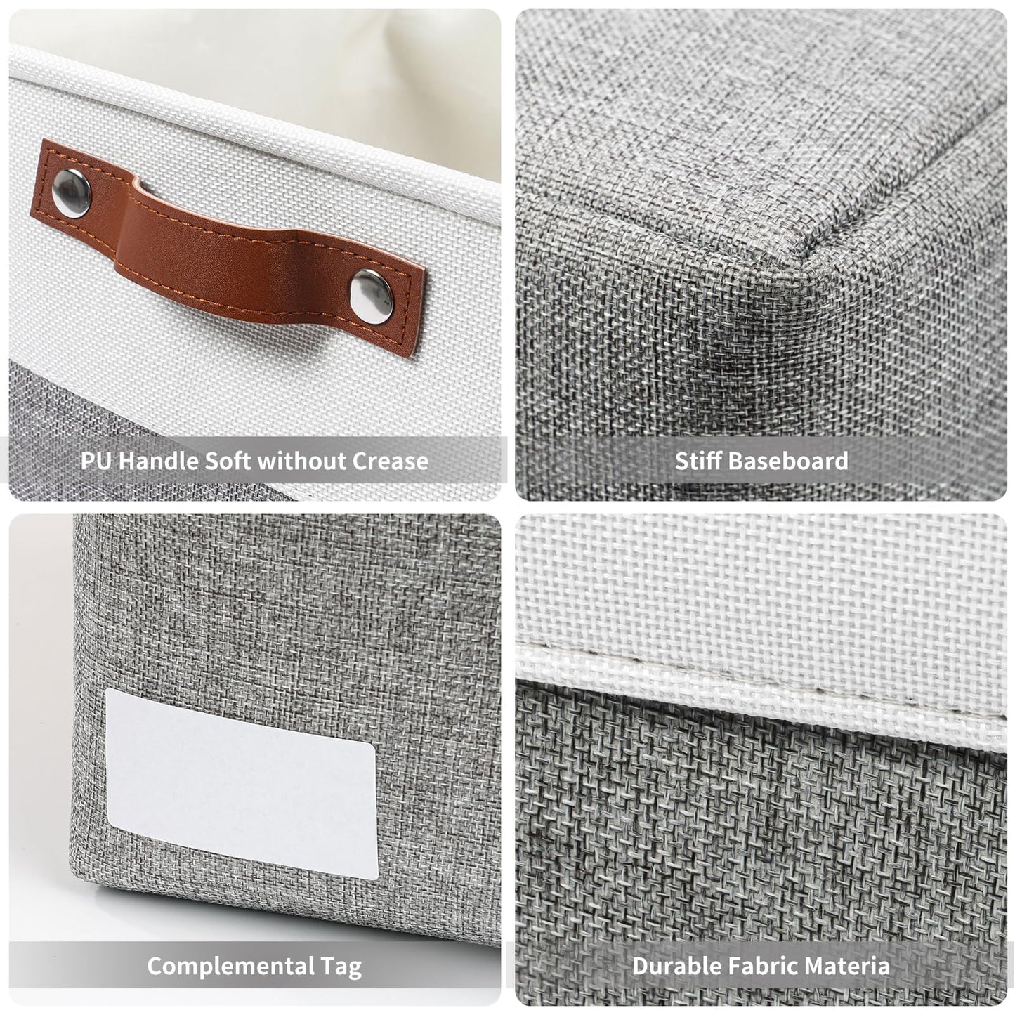 Storage Bins Large Fabric Storage Baskets for Shelves 3 Pack, Decorative Linen Closet Baskets with Handles for Organizing, Shelf, Clothes, Home, Office, 15x11x9.5Inches (Grey&White)