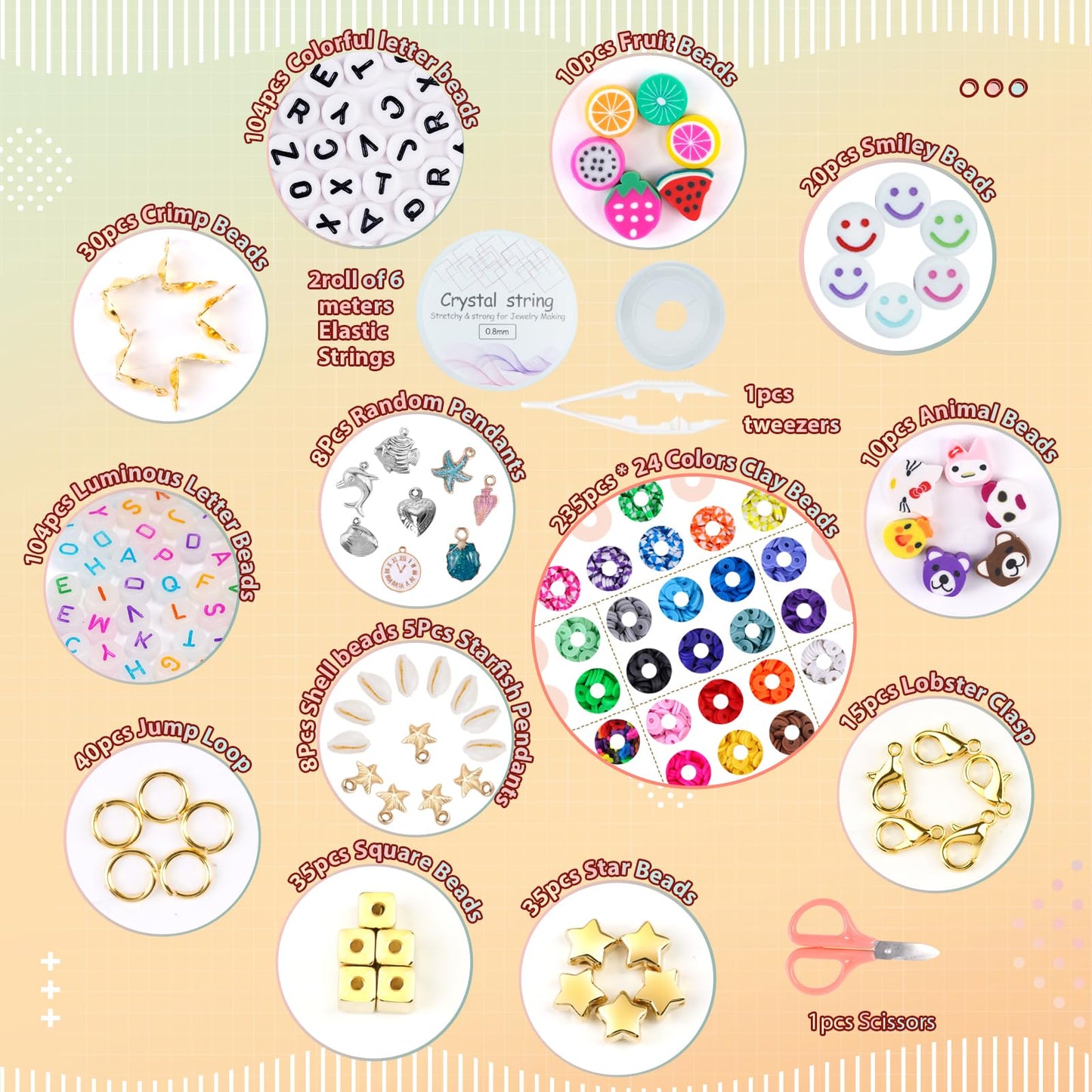 6100Pcs Clay Beaded Bracelet Making Kit for Girls 24 Colors Friendship Bracelet Beads Kit with Letter Beads Polymer Heishi Bead for Jewelry Making