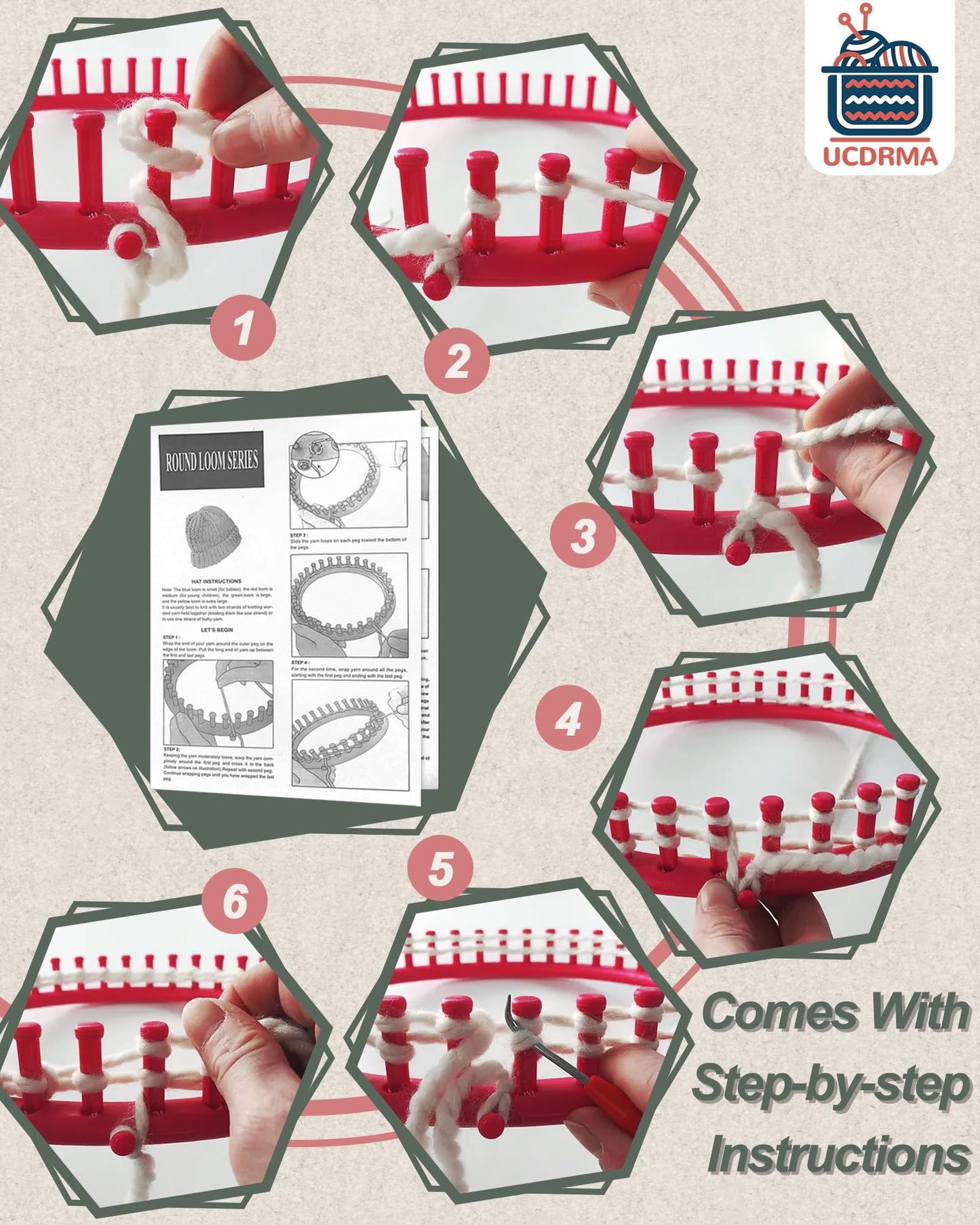 Loom Knitting Kit with Yarn, 23PCS Round Knitting Loom Kit for Beginners Including Instructions and Pom Pom Maker, Easy & Quick Hat Knitting Loom Set/Scarf Loom Knitting Set for Family