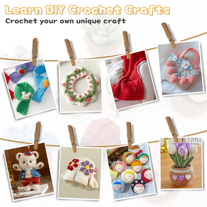 Crochet Kit for Beginners Adults Kids, 59 PCS Crochet Sets Include Yarn, Crochet Hooks and Tools, Portable Crochet Starter Kit for Making Variety Projects Crochet Supplies, Yellow Lemon