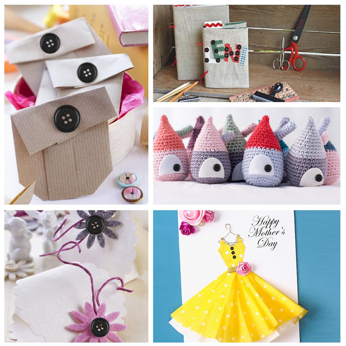 100 Pcs Premium Mixed Resin Sewing Buttons, kidoom Eco-Friendly 4-Hole Craft Buttons, 5 Sizes of Black Buttons Suitable for Sewing, DIY and Holiday Decoration(Black & White)