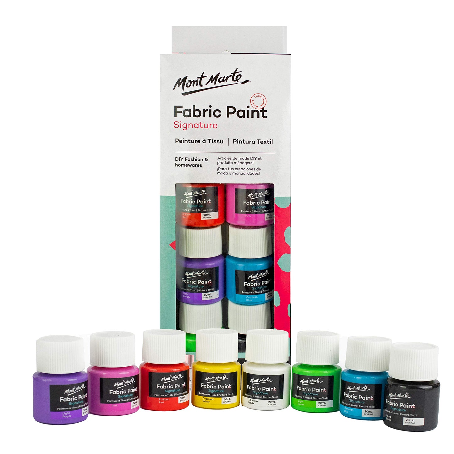 Permanent Fabric Paint Set 8 x 20ml Vivid Colours for Textile, Fabric, T-Shirt, Canvas, Wood, Ceramic, Glass